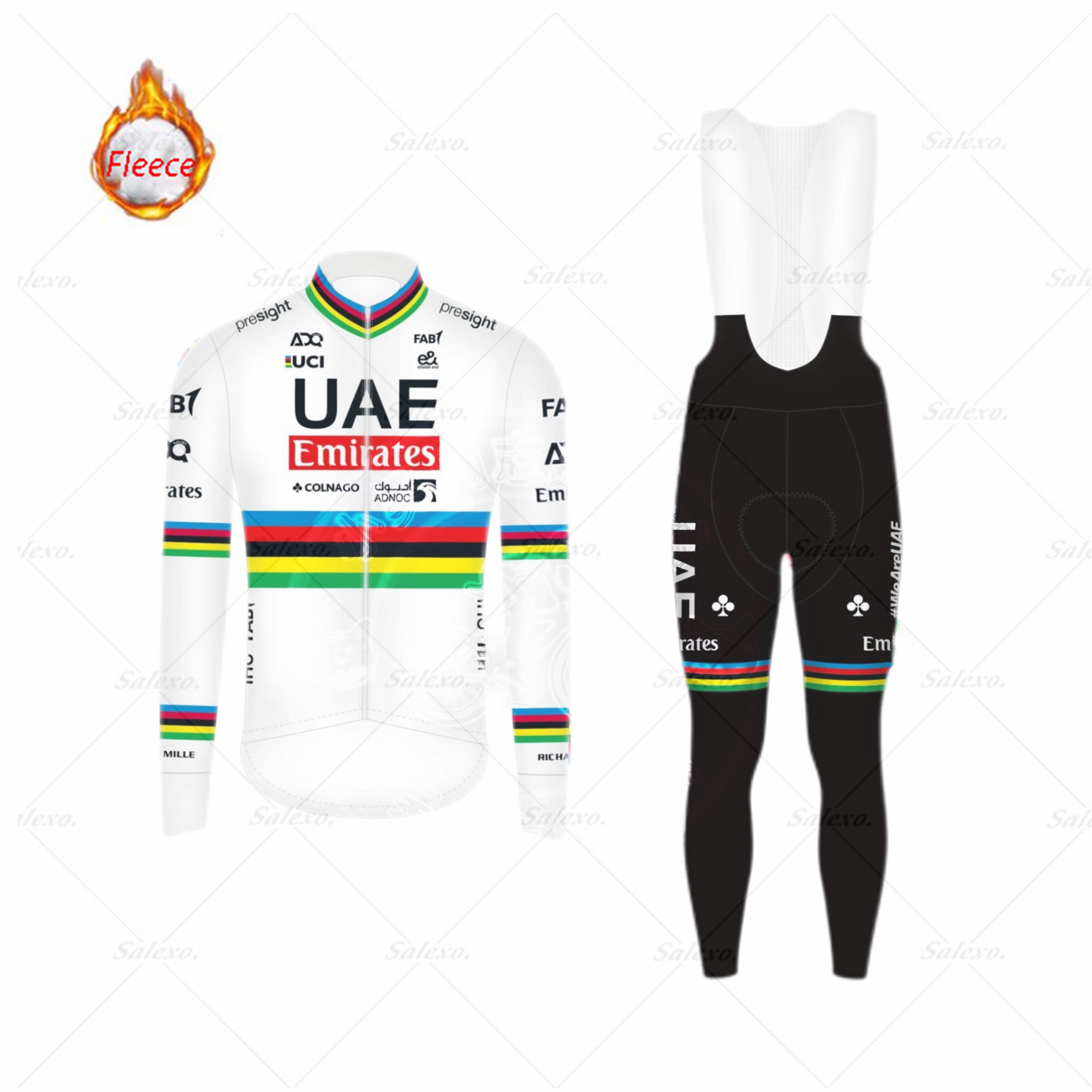 UAE冬季车迷版阿联酋波加查同款抓绒彩虹衫加厚保暖公路车骑行服