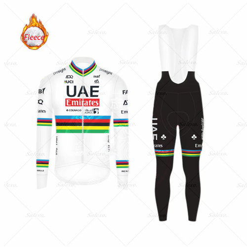 UAE冬季车迷版阿联酋波加查同款抓绒彩虹衫加厚保暖公路车骑行服