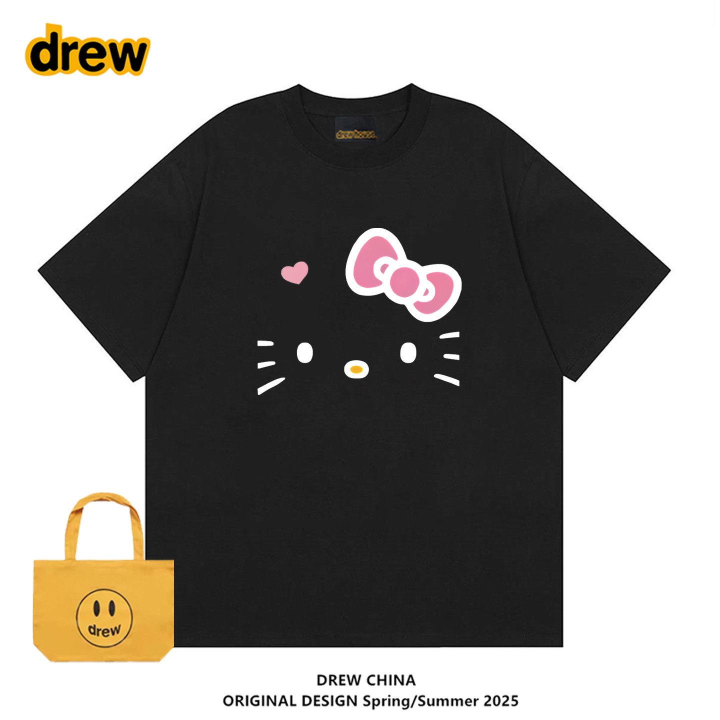 drew潮牌HelloKitty爱心图案T恤