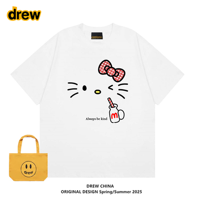 drew潮牌Kitty联名图案T恤女短袖
