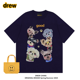 男生短袖 Drew 半袖 宽松男士 T恤 good马儿济斯狗狗笑脸小众潮牌夏季