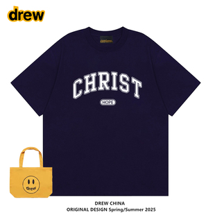 设计感小众上衣高级感纯棉重磅T恤情侣装 短袖 Drew章若楠明星同款
