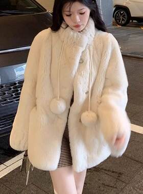 仿獭兔毛绒外套女中长款皮草上衣