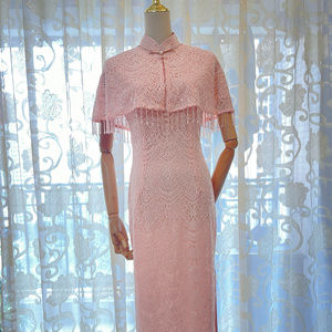 秀丽华服春夏旗袍斗篷披肩两件套婚礼新娘订婚敬酒服宴会