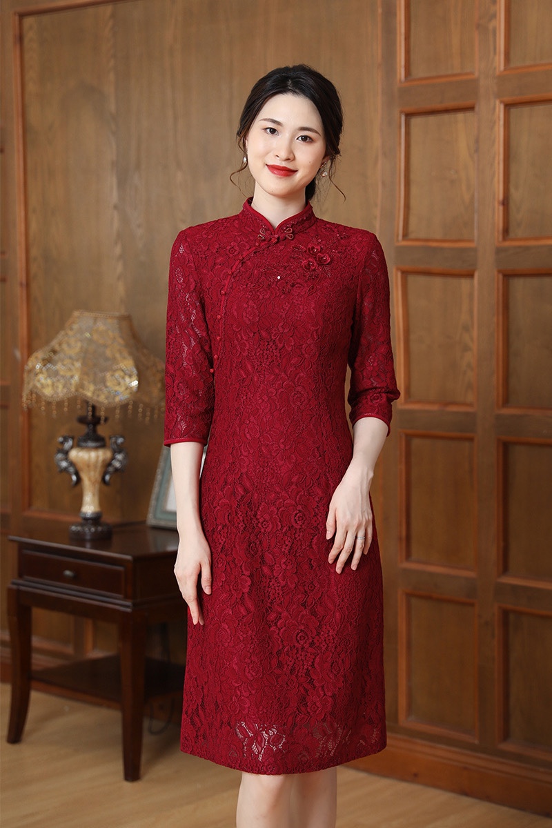 断码清货秀丽华服蕾丝旗袍连衣裙 喜婆婆装