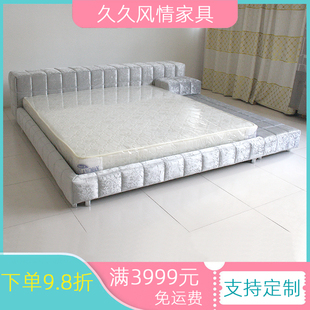 现代灰色双人床1.5米 2000大宽床 外贸品质布艺床来图定制 1800