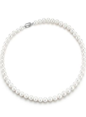 S925淡水珍珠项链圆形白色强光珍珠锁骨链送老婆妈妈长辈节日礼物