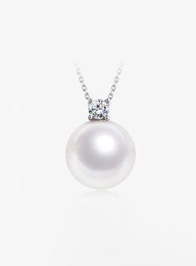 18K金白色爱迪生珍珠正圆强光吊坠轻奢时尚项链送女友节日礼物
