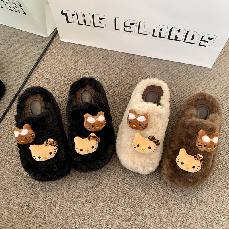 冬季新款可爱毛毛包头棉拖女厚底保暖居家外穿包头毛绒拖鞋女8cm