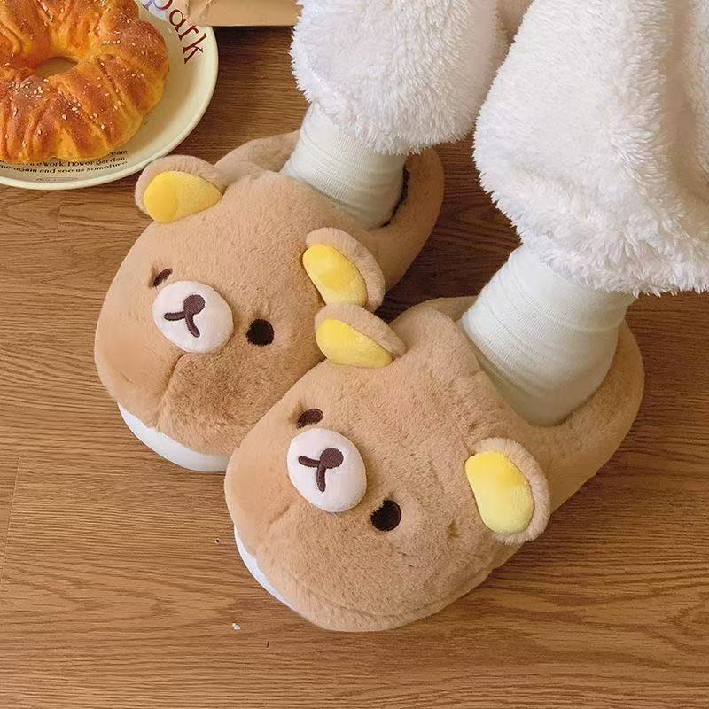 可爱轻松熊棉鞋女居家棉拖鞋女加绒棉拖鞋男保暖鞋月子鞋包头拖