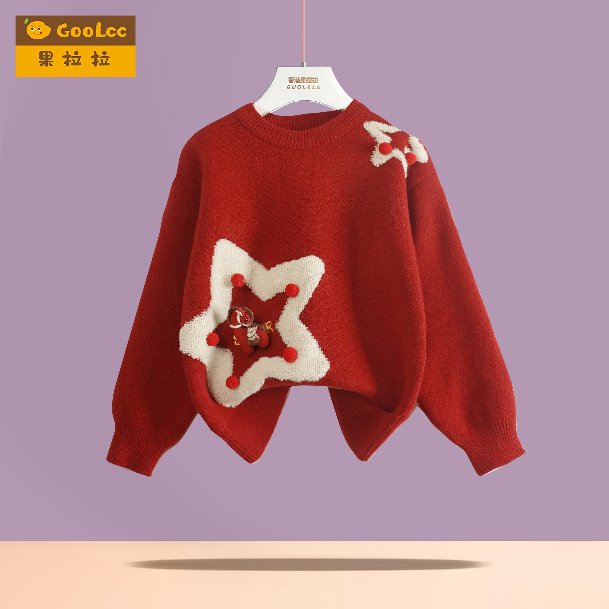 果拉拉儿童毛衣红色年服学院气质