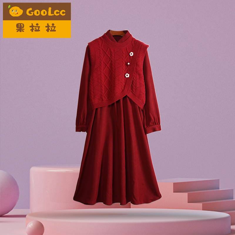 果拉拉针织毛衣马甲连衣裙拜年服