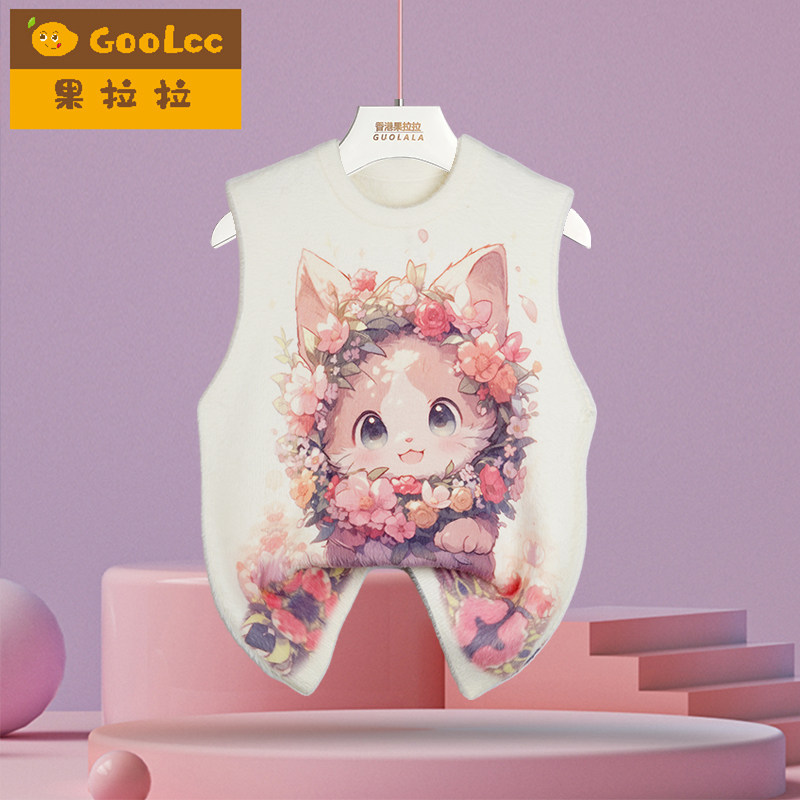 手绘儿童针织背心秋冬新款女童水貂绒无袖毛衣猫咪小女孩马甲外穿,童装/婴儿装/亲子装,毛衣/针织衫,淘宝优惠券,粉丝福利购,淘宝优惠卷