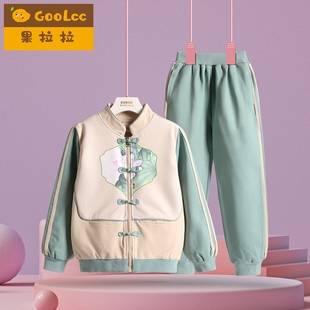 棒球服裤 新中式 女童国风唐装 2025春装 子两件套春秋 运动服儿童套装