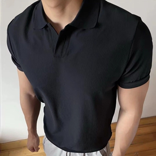 美式领POLO衫短袖男老钱风轻薄通勤商务针织弹力板正T恤上衣