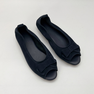 柜雅氏凉鞋女软皮软底真皮鱼嘴鞋磨砂皮蝴蝶结平底单鞋宽楦妈妈鞋