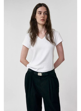 正肩V领T恤短袖女26春夏弹力修身百搭基础纯色上衣