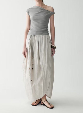 无腰头开叉郁金香花苞半身裙女26ss春夏日系百搭休闲简约宽松长裙