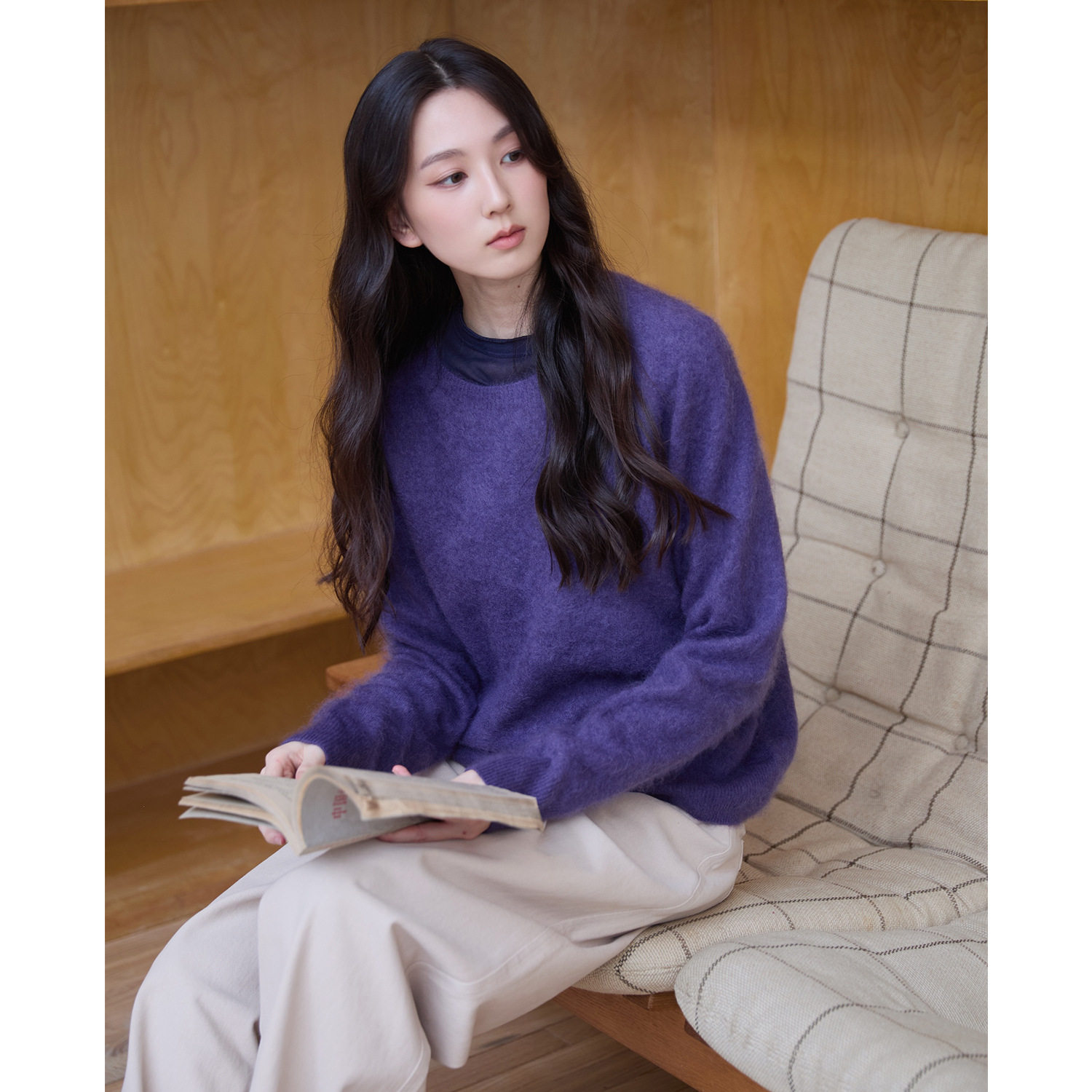 羊绒羊毛毛衣女秋冬加厚长毛软糯保暖百搭开衫马甲套头圆领Y
