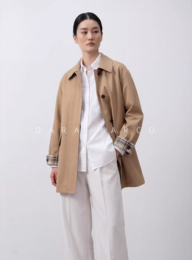 高密全棉斜纹经碘翻领短款风衣高级感廓形通勤休闲款女外套