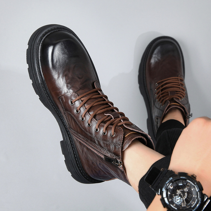 冬季马丁靴男真皮靴子头层牛皮男