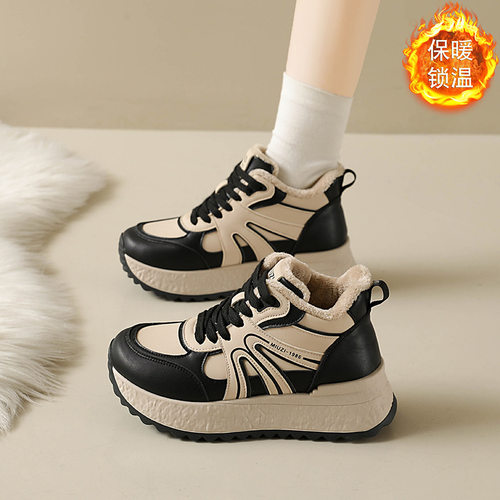 韩版加绒高帮棉鞋女2025冬季新款