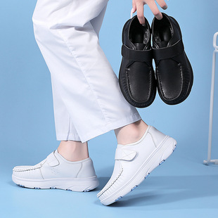 牛皮护士鞋女真皮软底舒适魔术贴医院工作鞋女士医护鞋子黑色白色