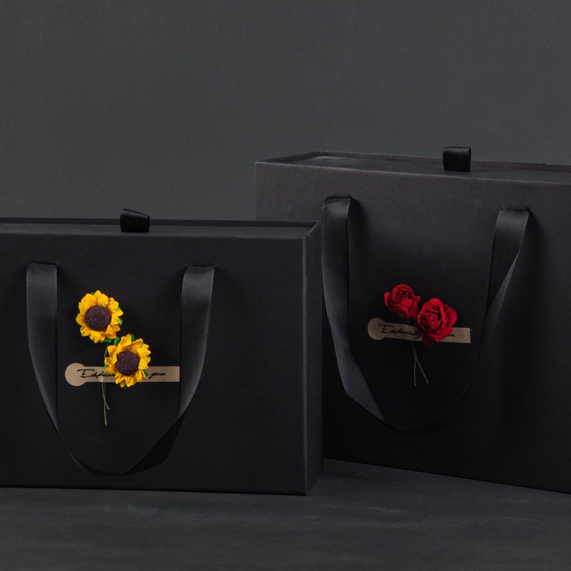 围巾包装丝带礼品盒黑色烫金银向日葵纸盒抽屉盒包装盒礼物盒格子