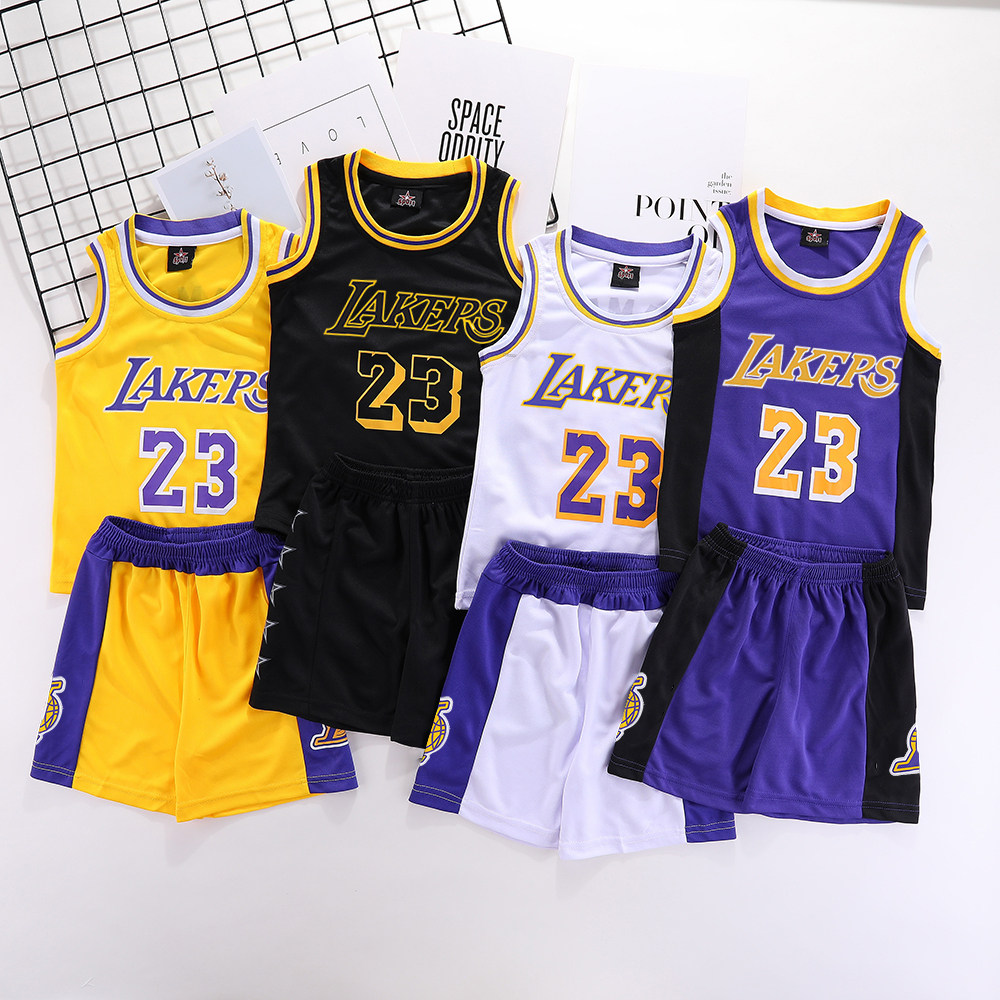 儿童湖人勒布朗&middot;詹姆斯23号球衣男女童篮球服套装James jersey