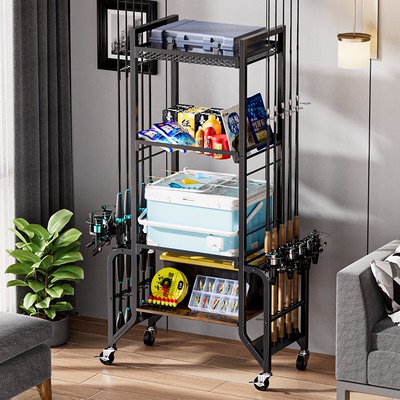 鱼杆架家居可移动推车渔具整理收