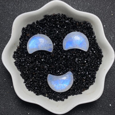 天然蓝月光月牙吊坠裸石DIY编绳绕线镶嵌手链项链白月光配件强光