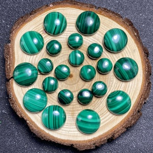 清仓处理！天然圆形孔雀石戒面裸石DIY绕线镶嵌戒指手链吊坠耳钉
