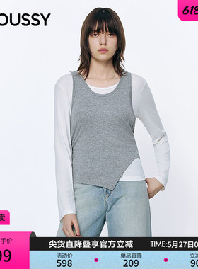 MOUSSY2026春季新品甜酷辣妹风撞色假两件修身T恤女028JSC80-1021