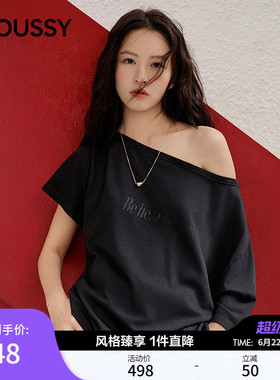 MOUSSY2026夏季新品甜酷辣妹风字母印花宽松斜肩T恤010JS290-2551
