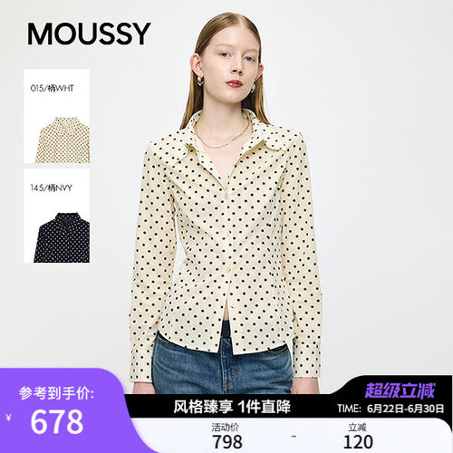MOUSSY 2026春季新品复古优雅风撞色波点通勤衬衫女010JS230-1611