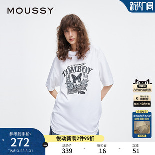 T恤028ISZ90 裂纹玫瑰印花宽松圆领短袖 0931 早春新品 MOUSSY