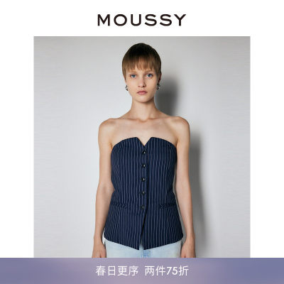 moussy美式辣妹风条纹裹胸背心