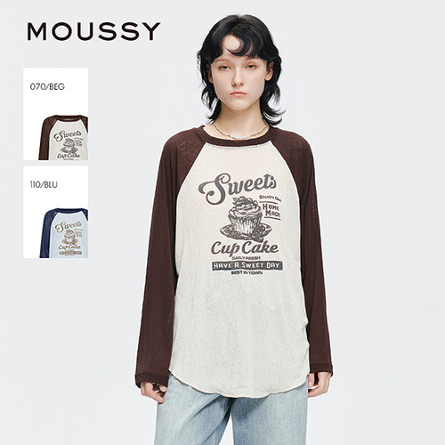 MOUSSY早秋新品休闲风撞色字母印花轻薄长袖T恤女028IAA90-0721
