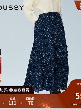 moussy2025冬季新法式田园风碎花伞裙花边半身裙女028IAZ31-1011