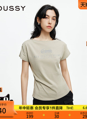 MOUSSY 夏季新品创意LOGO印花大圆领短袖T恤女028ISA90-3911