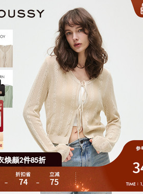 MOUSSY 2025春季新品优雅淑女风花边领系带针织开衫028ISZ70-0671