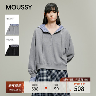 028IAA80 MOUSSY 慵懒休闲风拼接连帽套头卫衣 新品 1013 2025秋季