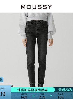 MOUSSY 春季新品做旧感水洗黑色铅笔裤牛仔裤女010GAA12-2740