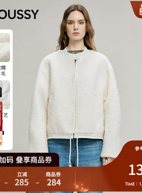 MOUSSY 2025冬季新品温柔慵懒风仿羊羔绒长袖外套女028IAC30-1110
