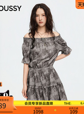 MOUSSY 2026夏季新品纯欲风木耳边印花泡泡袖连衣裙028JSZ33-1016