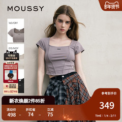MOUSSY 早秋新款方领修身LOGO短袖T恤小上衣女028ISZ90-3081