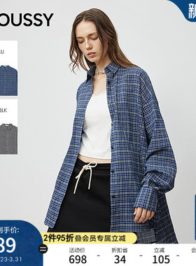 MOUSSY春季新品复古格子撞色宽松休闲长袖衬衫028IAA30-1024