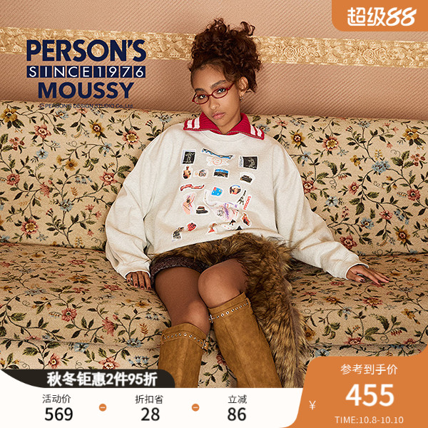 MOUSSY X PERSON'S联名2024冬季新品图形印花卫衣女010HAQ01-5471
