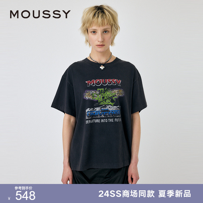 MOUSSY美式复古摇滚街头短袖T恤