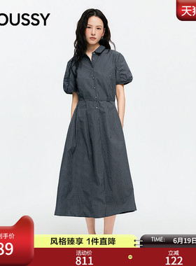 MOUSSY 26夏季新品文艺泡泡袖格纹衬衫连衣裙028JSC33-1034